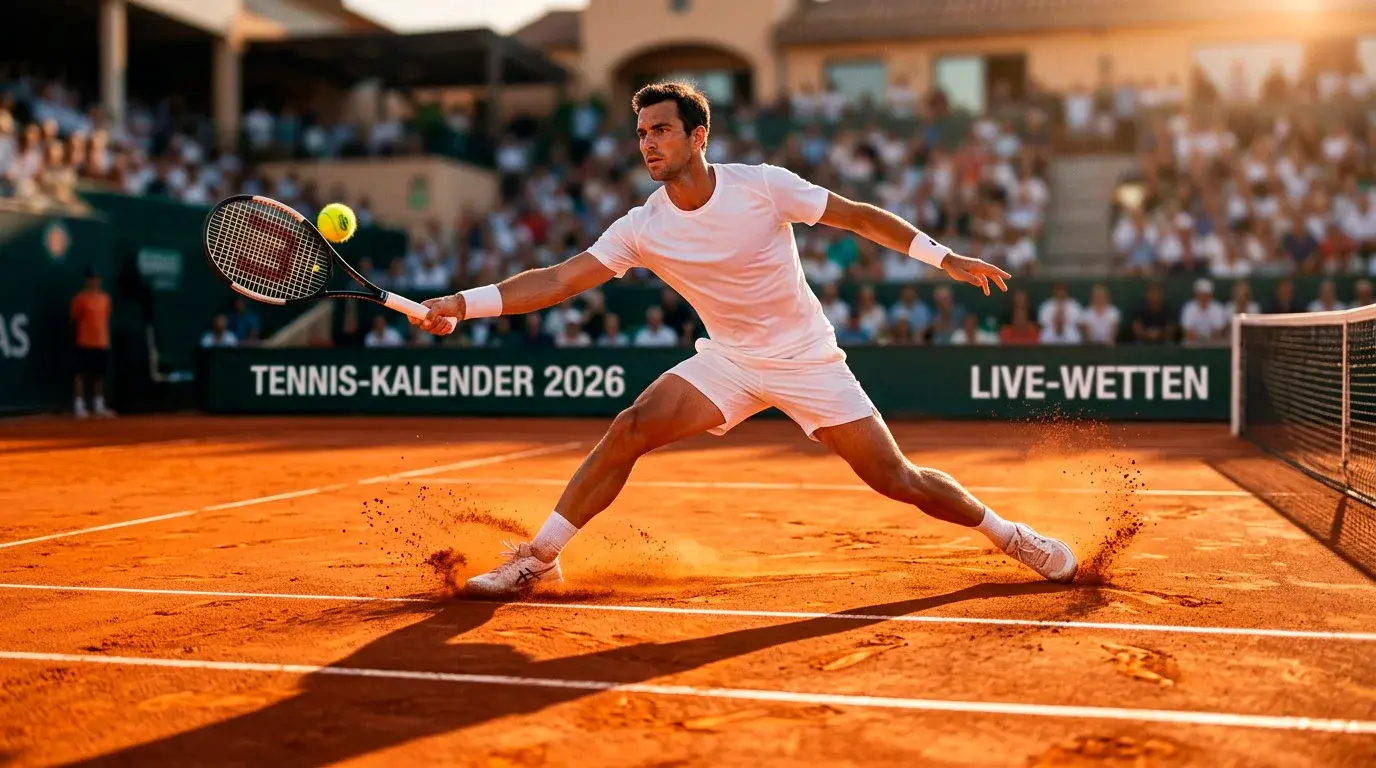 Tennisspieler auf dem Sandplatz während eines ATP-Turniers