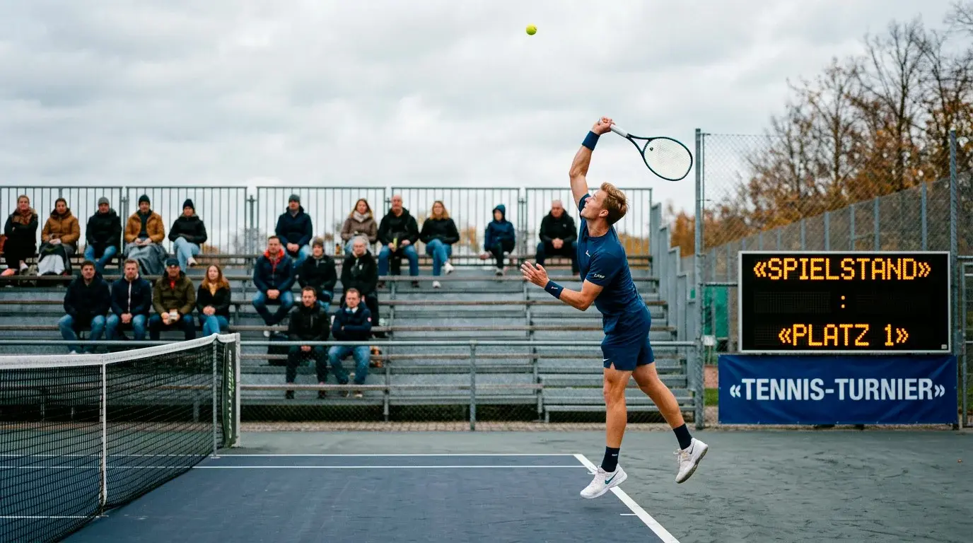 Tennisspieler auf kleinem Challenger-Turnier mit wenigen Zuschauern