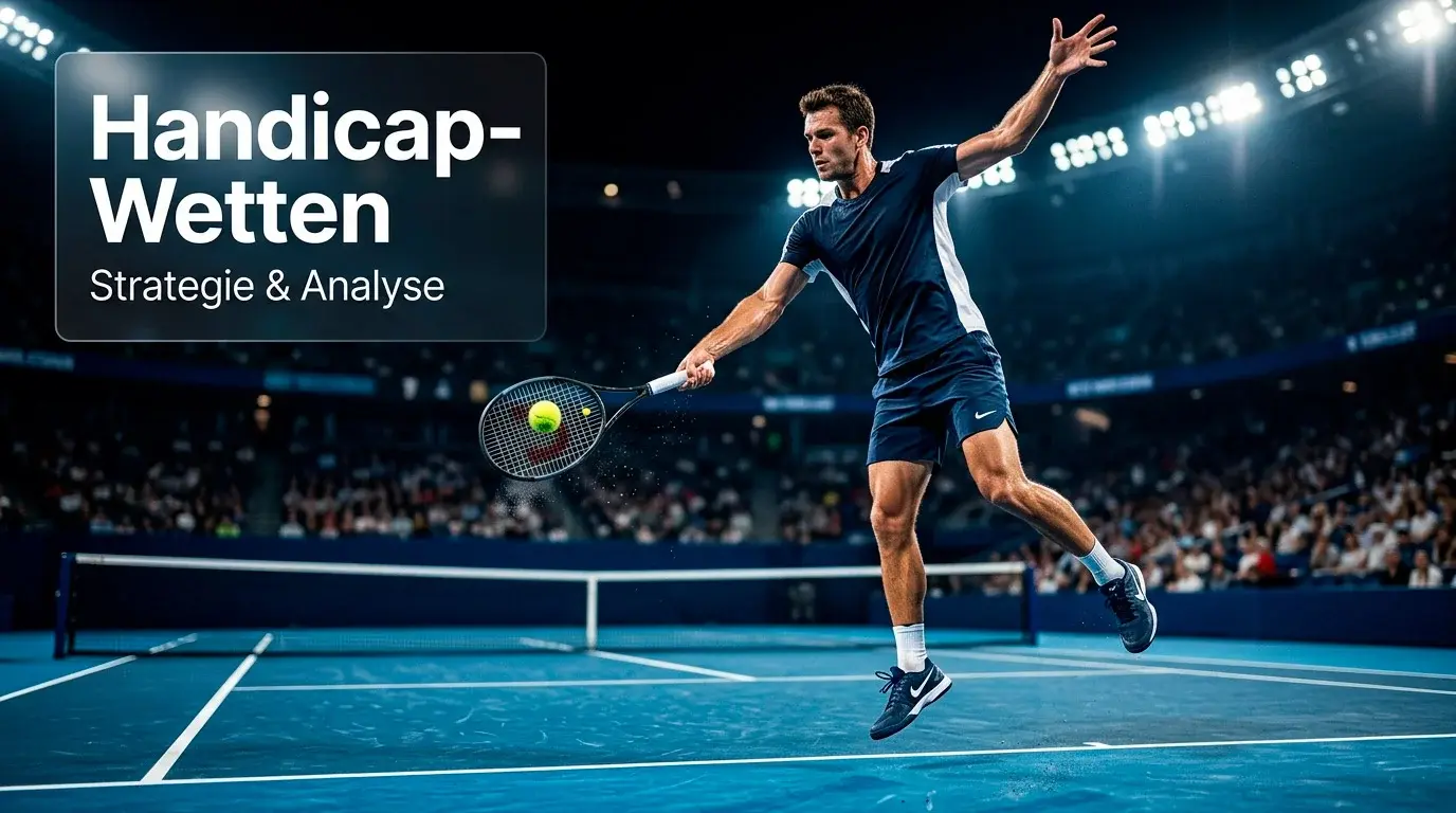 Tennisspieler mit deutlichem Vorsprung serviert auf Hartplatz