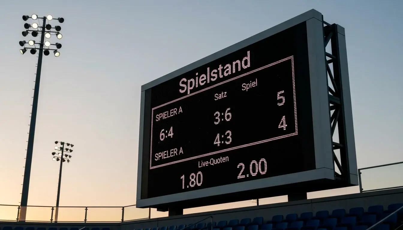 Anzeigetafel mit Spielstand während eines Tennismatches