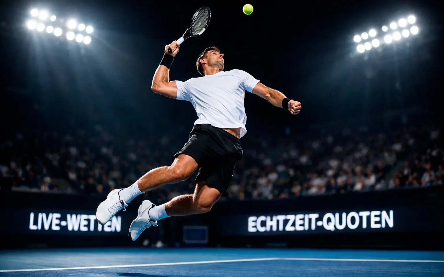 Tennis Live Wetten – Tennisspieler auf dem Platz während eines Echtzeit-Wettenmoments